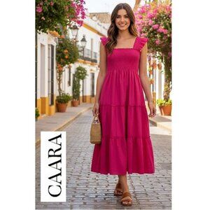 SAKS off 5th - CAARA - Calypso smocked 100% cotton magenta sleeveless dress